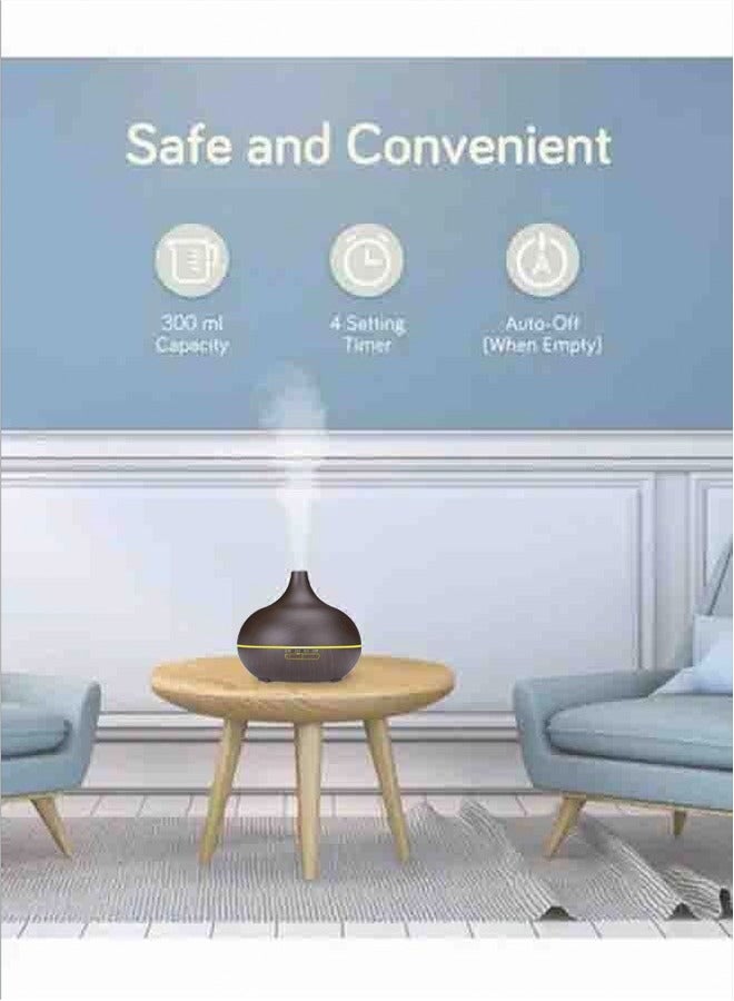 500ML Aromatherapy Essential Oil Diffuser Wood Grain Remote Control Ultrasonic Air Humidifier Cool with 7 Colors LED Light Plastic Imitation Wood Grain Home Quiet - Image 4